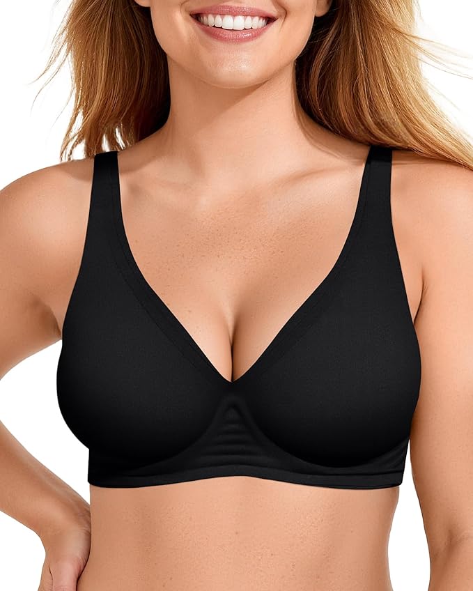 OEAK Womens Deep V Bras Wireless Comfortable Bra Supportive No Underwire Bras Tshirt Push Up Bralettes Plunge Seamless Bra