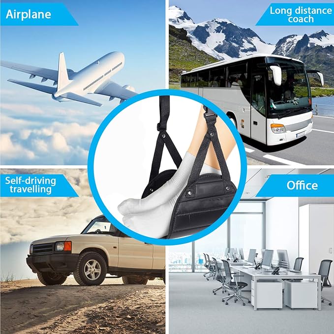 Airplane Travel-Essentials,1-PackAirplane Foot Hammock with Memory Foam,Portable Length Adjustable Relax Your Feet,Provides Relaxation and Comfortable for Long Flight