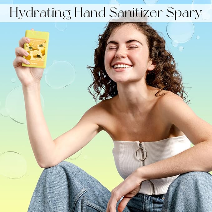 Set of 3 Power Mist Hydrating Hand Sanitizer Spray Bulk Travel Size Refreshing Hand Sanitizer 0.67 Fl. oz Compact Card Spray Bottle Peach Lemon Ocean Scent for Summer Party Favors Family Gifts