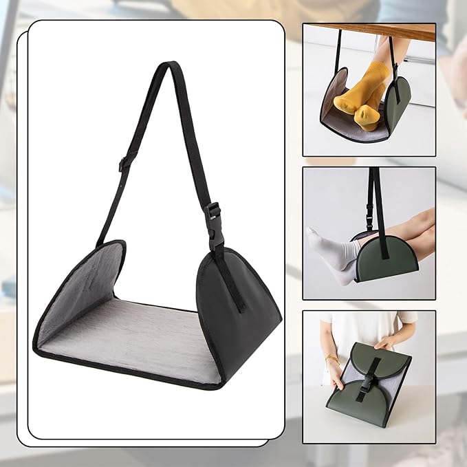 Airplane Travel Foot Hammock Airplane Footrest Portable Adjustable Strap Leg Rest Foot Hanger for Women Men, Black