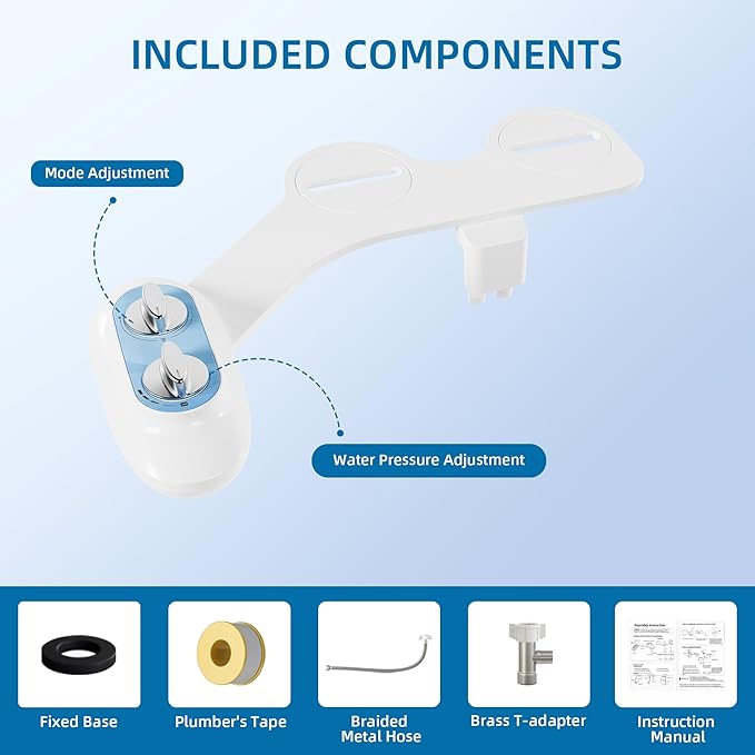 Ultra-Slim 3-in-1 Bidet Attachment for Toilet, Self-Cleaning Dual Nozzles for Posterior & Feminine Wash, Adjustable Water Pressure, Easy Install (Blue)