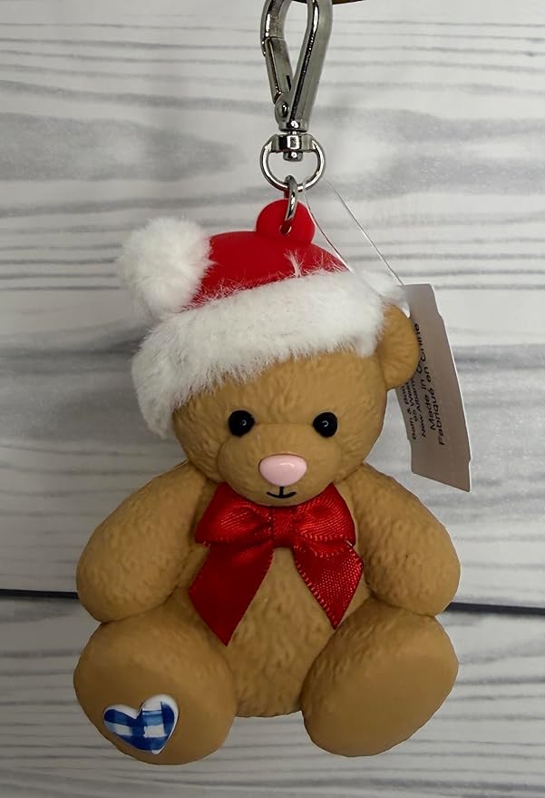 Bath and Body Works Festive Teddy Bear With Gingham Blue Heart & Red Bow Tie Pocketbac Hand Sanitzer Holder