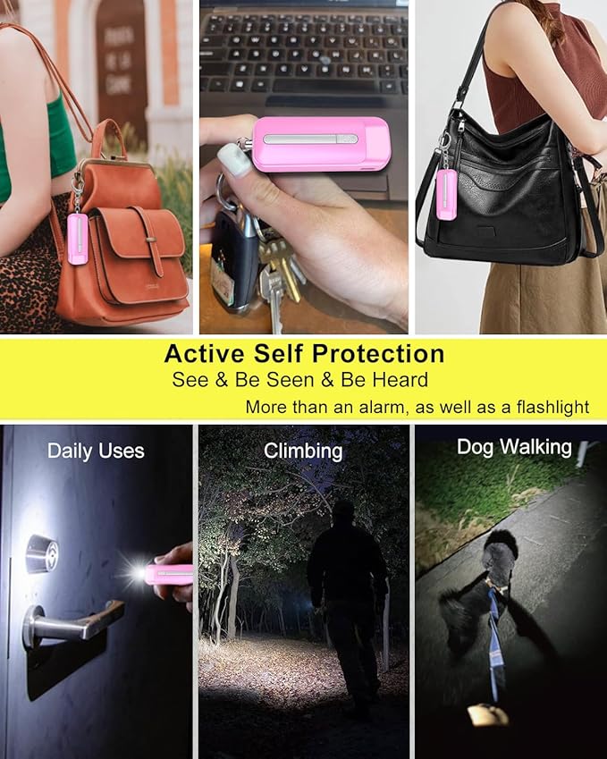 Personal Alarm for Women, Rechargeable with Safety Lights & Low Battery Notice, 130dB Siren with LED Flashlight Strobe Light for Emergency, Dual Light Sources Safety Keychain