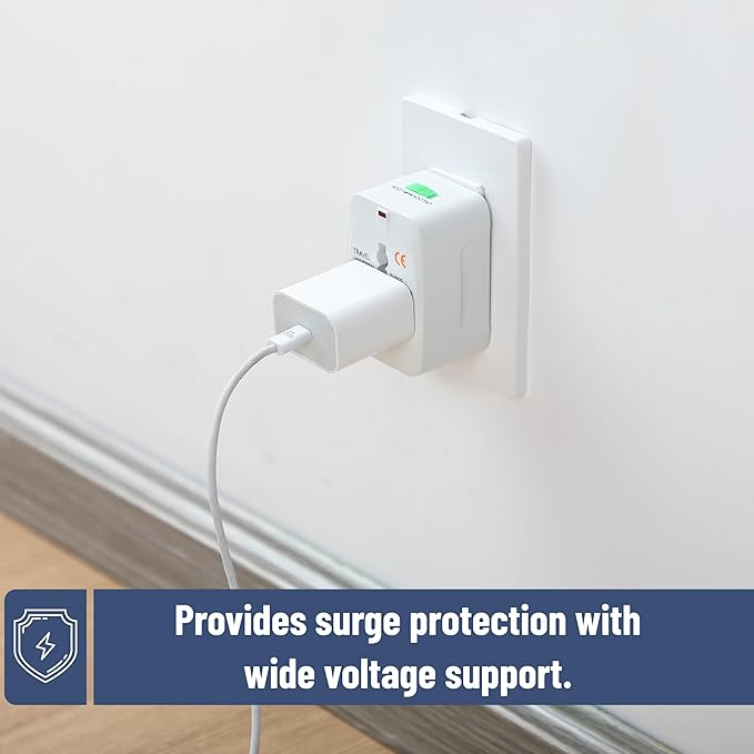 Bates- Universal Adapter for Travel, Compact International Power Adapter for USA, EU, UK, Australia, and India Outlets, All in One