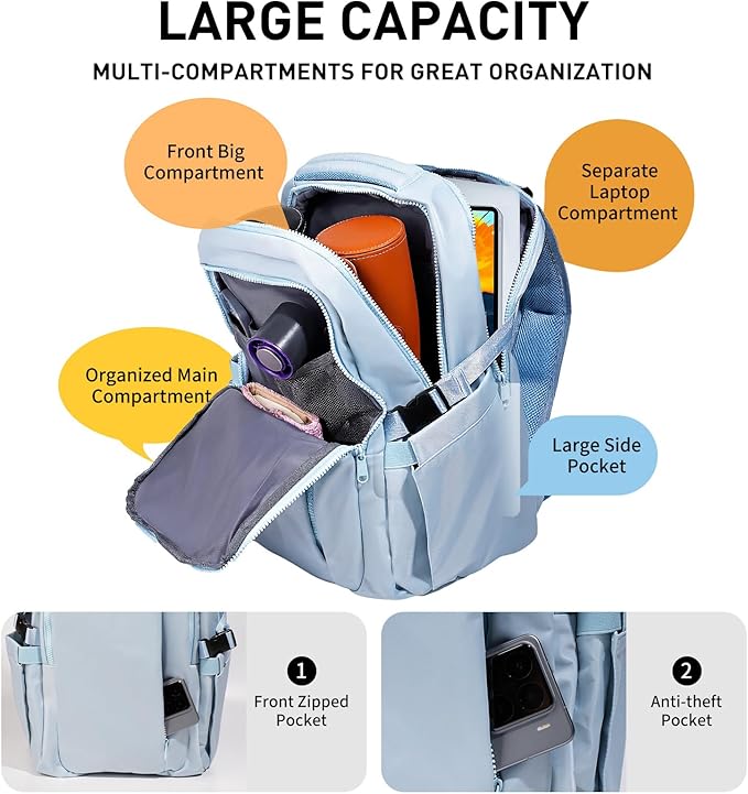 Travel Backpack for Women Men Carry on Backpack, Airline Approved Large Travel Bag Flight Approved Personal item, 15.6 Inch Laptop Backpack Casual Daypack for Weekender Business Hiking-BLUE