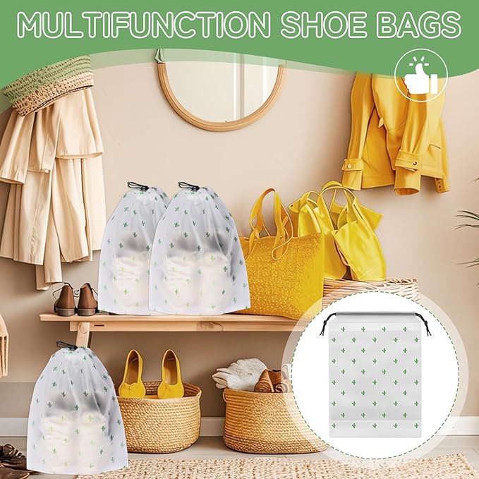 Shoe Bags for Travel, 15.7" x 11.8" Travel Shoe Bags for Packing, Large Waterproof Portable Travel Shoe Storage Bags Travel Essentials Women for and Men (20, Cactus)