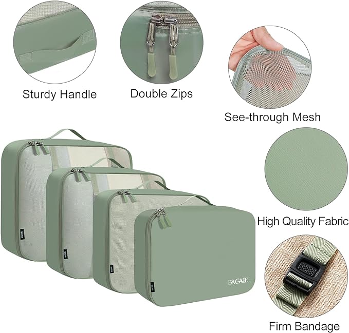 BAGAIL 8 Set Packing Cubes Luggage Packing Organizers for Travel Accessories-Matcha Green