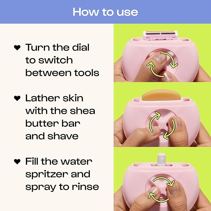 Alleyoop Portable Travel Razors For Women - On-the-Go Mini Triple-Blade Razor & Shaver - Clean & Close Shave with Moisturizing Bar & Refillable Spray Bottle - Gentle for All Skin Types (Dusty Pink)