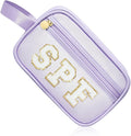 COSHAYSOO Clear Sunscreen Bag Makeup Toiletries Pouch Beach Vacation Essentials Summer Travel Stuff Accessories Personalized Graduation Gifts for Her Women College Teen Girls Teacher Nurse Purple SPF