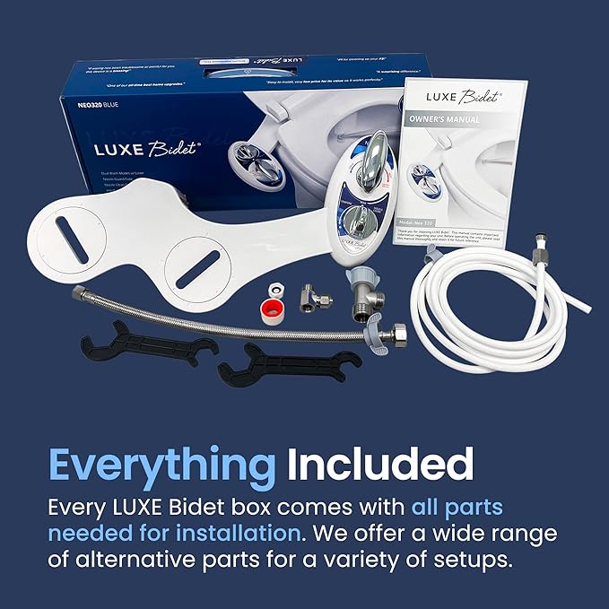LUXE Bidet NEO 320 - Warm Water, Dual Nozzle, Self-Cleaning, Non-Electric Bidet Attachment for Toilet Seat, Adjustable Water Pressure, Rear & Feminine Wash (Blue)