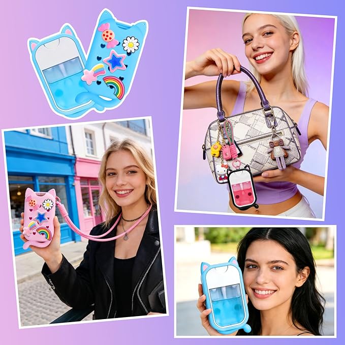 Mity rain Hand Sanitizer Spray Case Compatible With Touchland, Cute Silicone Hand Sanitizer Holder Keychain with 4 Charms, Portable Refillable Sanitizer Accessory, Gift for Women And Teens