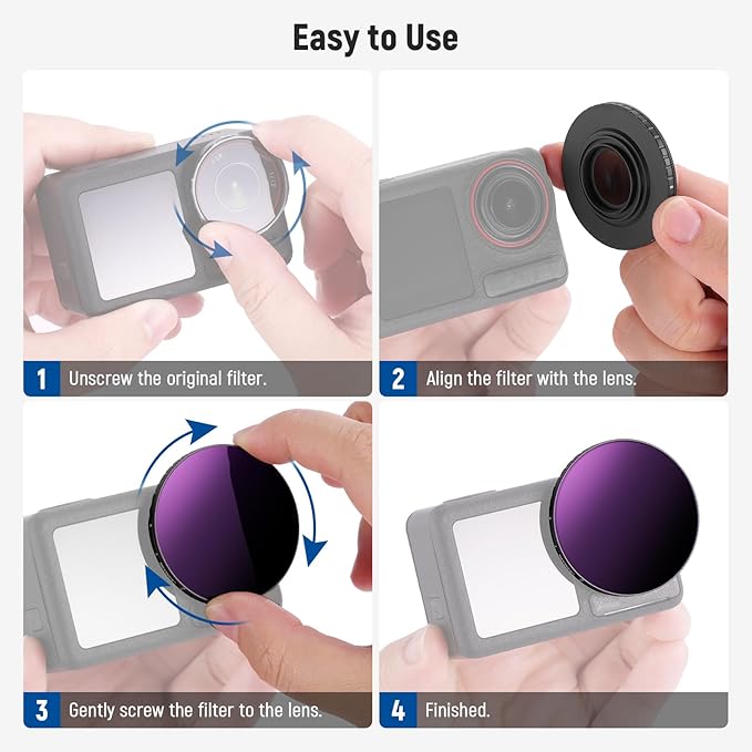 NEEWER Variable ND Filter Compatible with DJI Osmo Action 5 Pro & Action 4, ND8-32 (3-5 Stops) Screw On Neutral Density Lens Filter Multicoated HD Optical Glass Action Camera Accessories