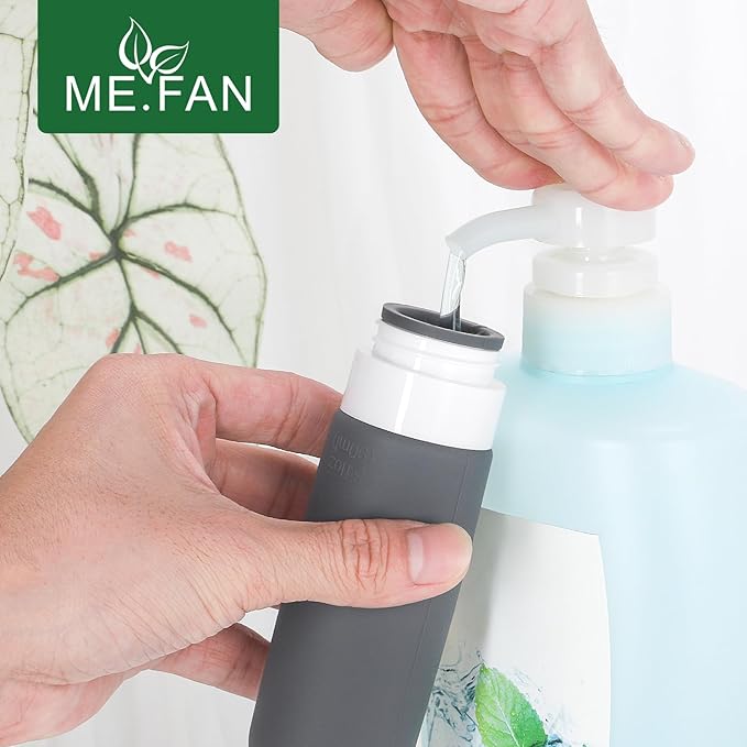 ME.FAN Travel Bottles for Toiletries, TSA Approved 3oz Travel Size Containers, Silicone Squeezable Portable Split Bottle, Travel Accessories for Conditioner, Shampoo, Lotion- 4 Pack Bright