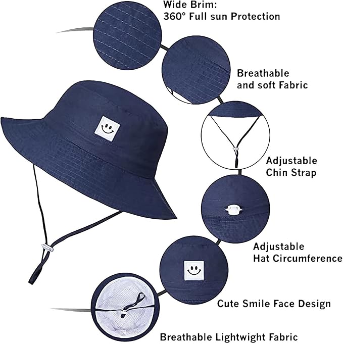 55cube UPF 50+ Baby & Toddler Sun Hat, Wide Brim Infant Bucket Hat for Beach & Outdoors, Adjustable Fit for Ages 0-4 Years