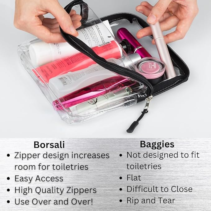 BORSALI Two TSA Approved Toiletry & Cosmetic Bags & Paper Soap (Case with 50 Sheets)
