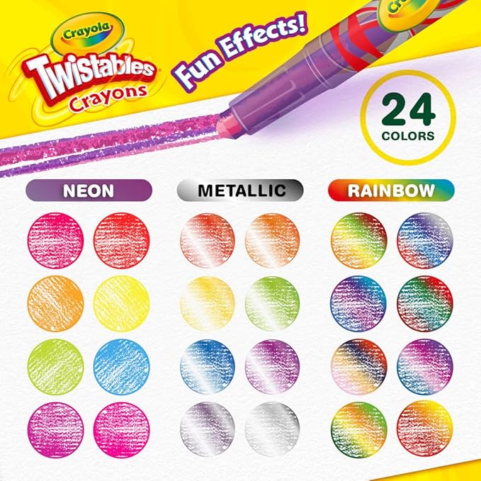 Crayola Twistables Crayons for Kids (24ct) School Supplies for Toddlers, Less Mess Coloring, Gifts for Boys & Girls, Ages 3, 4, 5