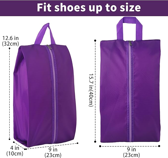 6pcs Portable Shoe Organizer, Travel Pouches with Zipper, Golf Shoe Bags, Clothes Bags, Soccer Cleats Bag Shoe Pouch for Gym, Waterproof, Odor-Resistant (Purple)