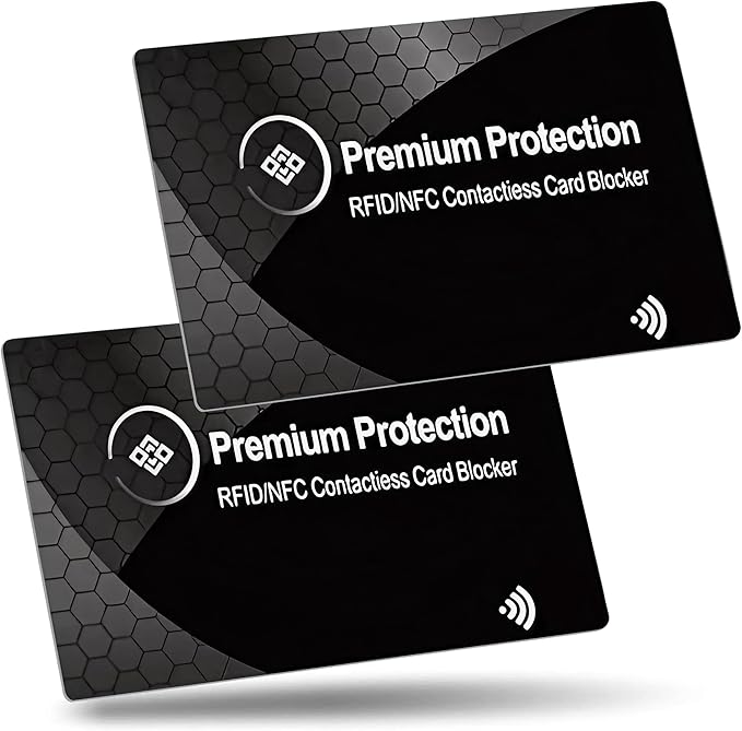 KF-Premium RFID Blocking Card (2 Pack) - Ultra Thin Debit & Credit Card Protector - Anti Theft & Fraud Contactless NFC Card Blocker - Passport Wallet Defender for Men & Women (Black)