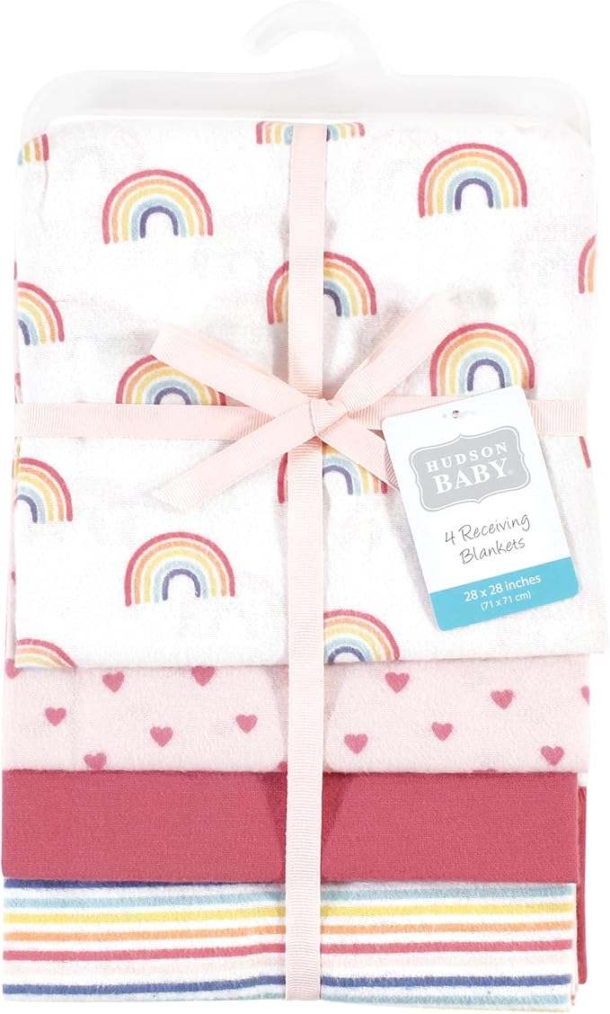 Hudson Baby Unisex Baby Cotton Flannel Receiving Blankets, Creative Rainbow, One Size