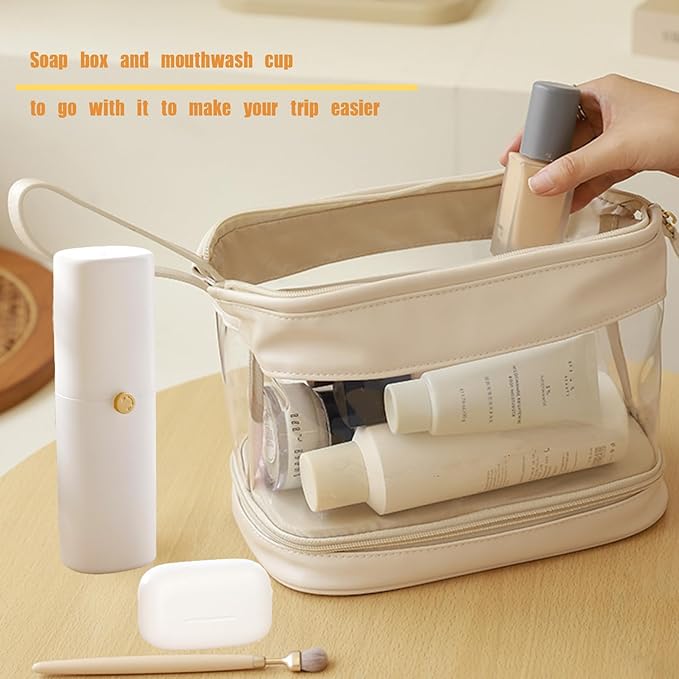 2PCS Portable Travel Toothbrush Case & Minimalist Travel Soap Case,Toothpaste Cover Container with Mouthwash Cup, Oral Clean Tools Organizer for Traveling/Camping/School/Gym(Large Capacity)