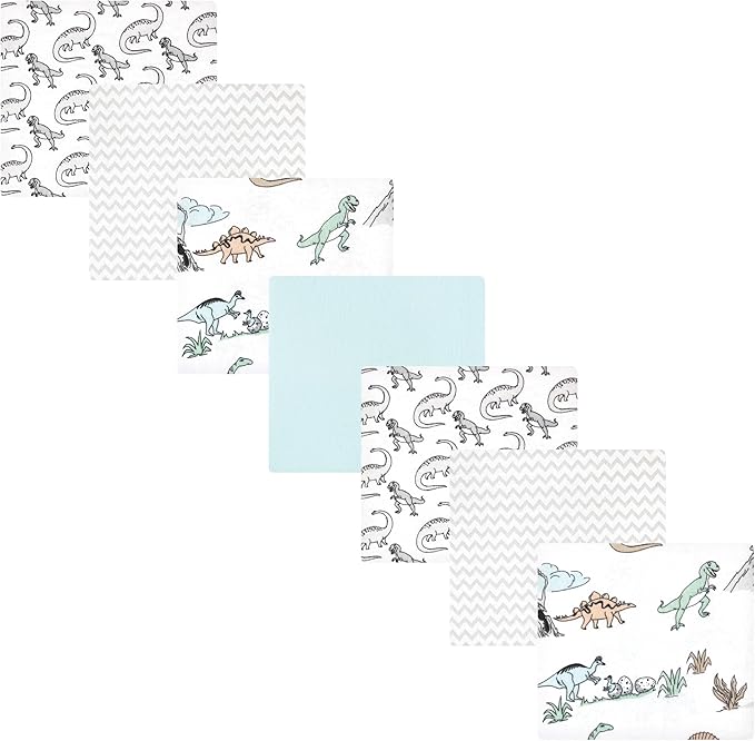 Hudson Baby Unisex Baby Cotton Flannel Receiving Blankets Bundle, Neutral Dino World, One Size