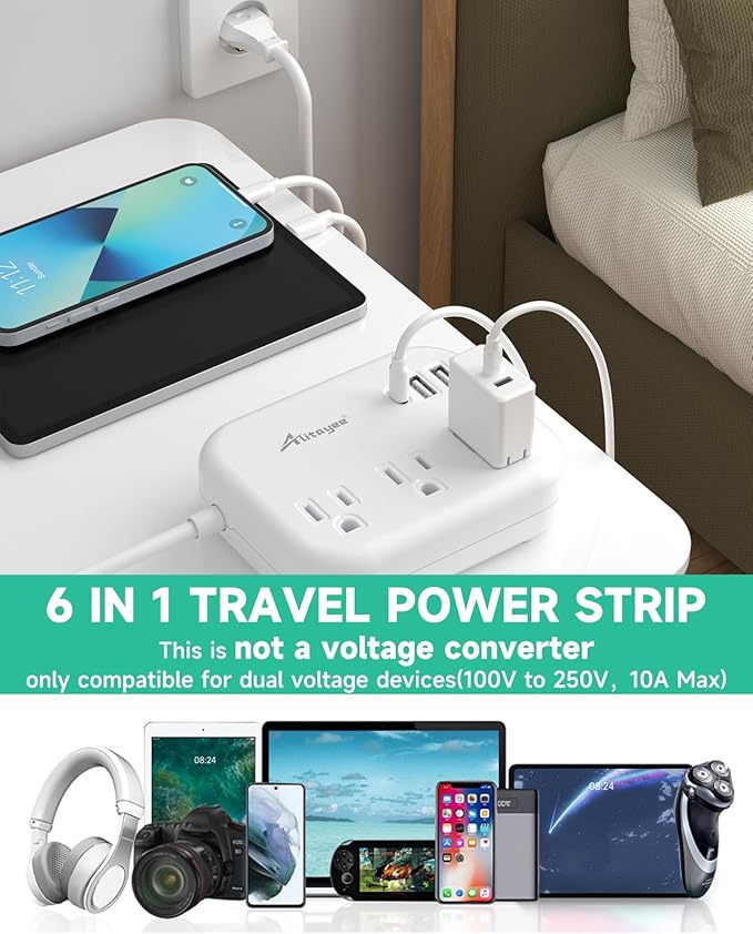 European Travel Plug Adapter, Alitayee EU/UK/US Travel Power Strip with 3 Outlets 3 USB Ports, International Universal Plug Adapter with 3ft Extension Cord to EU UK Italy Spain France Germany Cruise