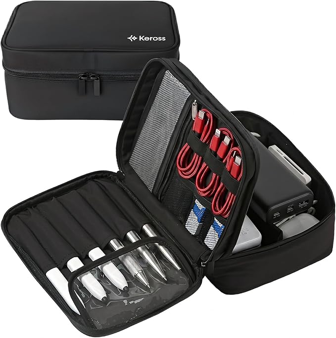 Keross Cable Organizer Bag for Travel with Removable Dividers – Electronics Organizer Case for Chargers, Cables, Power Banks & Accessories, Large Capacity Tech Pouch for Work, Desk & Travel
