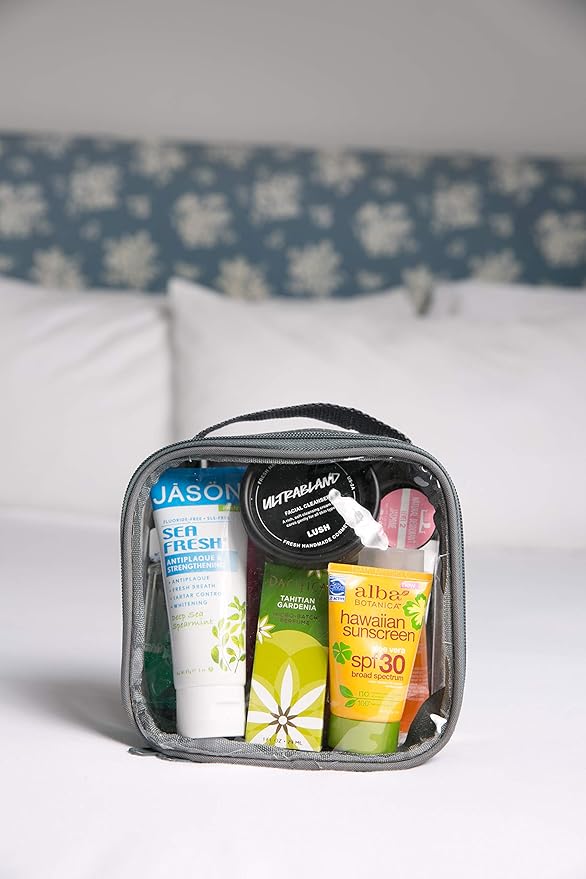 EzPacking Clear TSA Approved 3-1-1 Travel Toiletry Bag for Carry On/Quart Size Transparent Liquids Pouch for Airport Security/Reusable See Through Vinyl & PVC Plastic Organizer Men Women (Gray)
