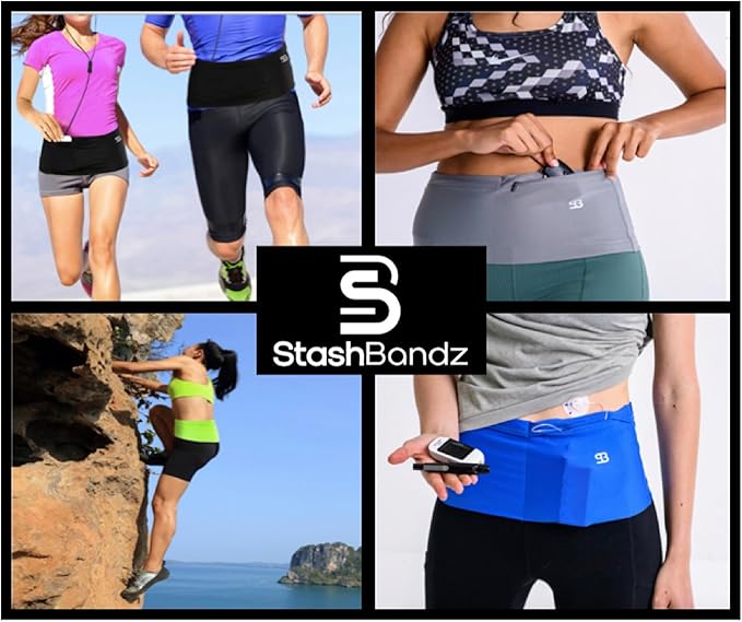 StashBandz Running Belt for Women & Men – No-Bounce Fanny Pack with 4 Secure Pockets & Zipper for Phone, Money & Essentials – Flip Belt Style Design for Running, Travel & Everyday Use