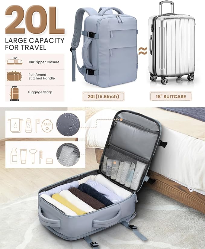 Pritent Travel Backpack for Women Man, Waterproof Personal Item Travel Bag Airline Approved Laptop Backpack Bookbag Weekender bags for Business,Travel, Work Fits 15.6 inch Laptop(Medium,Blue)