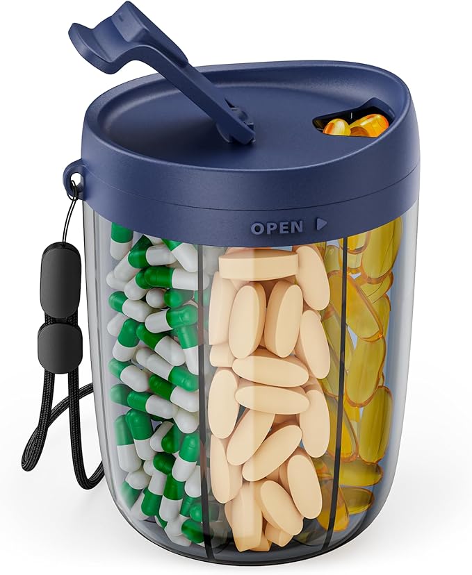 PULIV Large Supplement Organizer Bottle, Holds Plenty of 6 Various Vitamins in 1 Pill Dispenser with Anti-Mixing & Wide Openings Design, Easy to Retrieve Meds, Includes 20 Pcs Labels Silver Gray