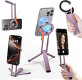 for MagSafe Magnetic Phone Tripod Stand for iPhone & Android Phone, Portable Mini Pocket Tripod Holder, Foldable Aluminum Small Holder with Carabiner Clip for iPhone 16/15/14/13 Series, Dusty Purple