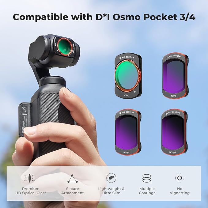 K&F CONCEPT K-Series CPL ND Filter Kit Compatible with DJI OSMO Pocket 4/3 Creator Combo Accessories, CPL ND16 ND64 ND256 Magnetic Action Camera Neutral Density Polarising Filters HD Optical Glass