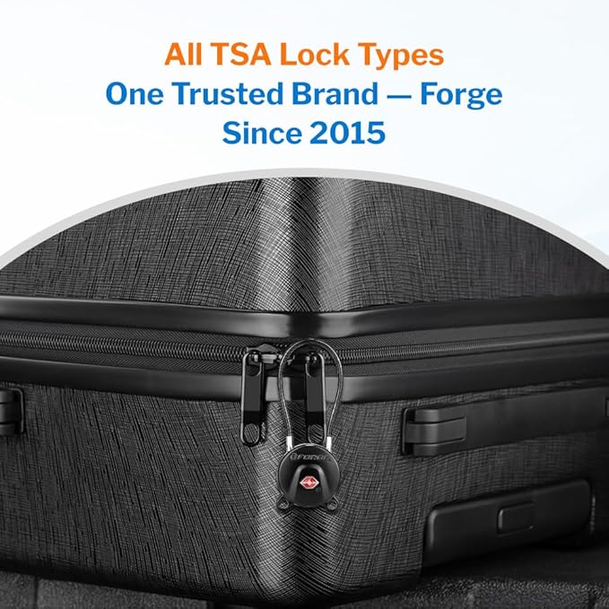 Forge TSA Approved Luggage Locks Ultra-Secure Dimple TSA006 Key Travel Locks with Zinc Alloy Body- Black 2 Cable Locks
