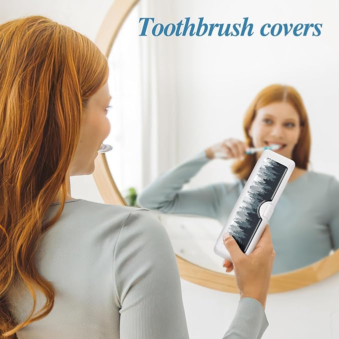 Toothbrush Travel Case - Colorful Pattern, Holder and Covers for Toothbrushes, Includes Tongue Scraper Case