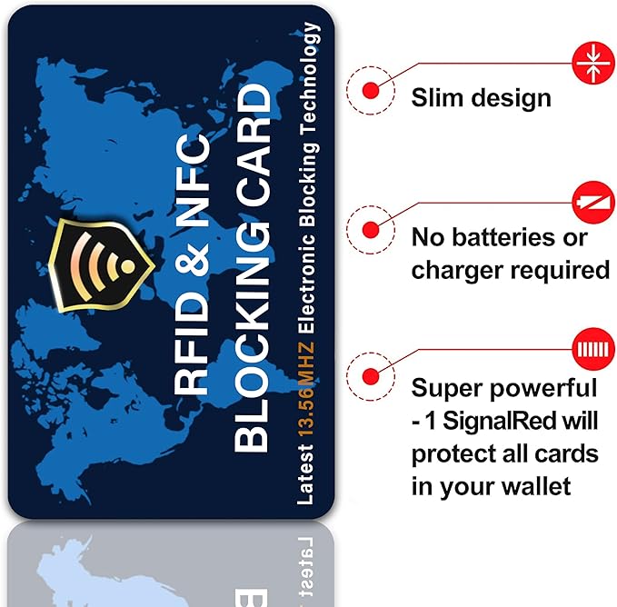 SaiTech IT 5 Pack RFID Blocking Card, One Card Protects Entire Wallet Purse, NFC Contactless Bank Debit Credit Cards Protector ID ATM Guard Card Blocker - WM Blue