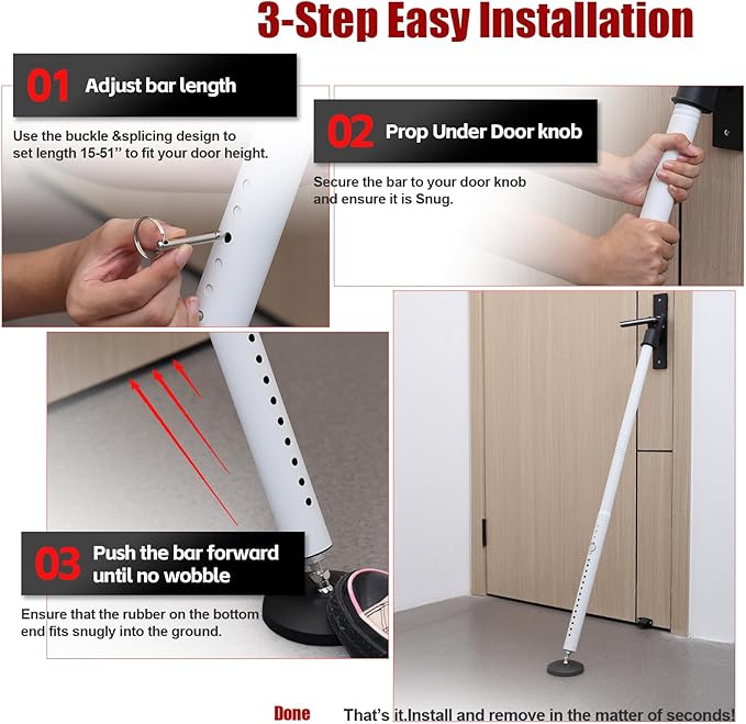 2 Pack Door Security Bar – Anti-Slip 600LB Heavy Duty Door Stopper Jammer Stick, Adjustable 24.5-50.7'',Portable Travel Safety Lock Blocker for Home, Apartment, Hotel, Front & Sliding Doors