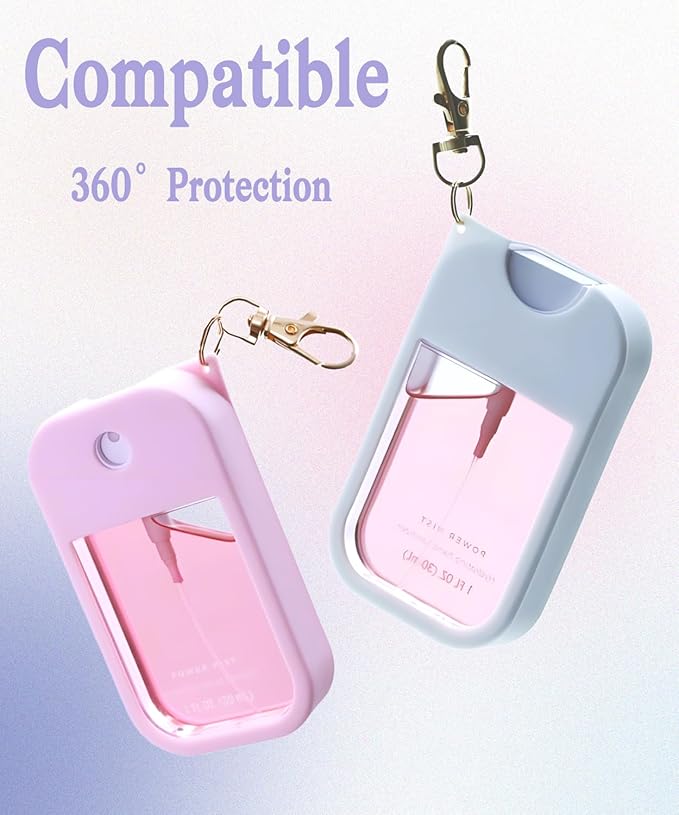 2 Sets Silicone Case Compatible with Touchland Hand Sanitizer Spray 1 FL. OZ./30 mL, Stylish Hand Sanitizer Mist Accessory with Portable Keychain (Pink, White)