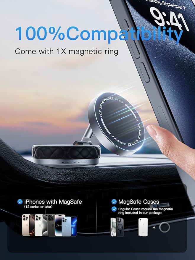 Magnetic Vacuum Foldable Phone Holder - 360°Adjustable, Strong Suction & Nano Adhesive,Alloy Base for Airplane Seatbacks,High-Speed Train Tables,Smooth Surfaces Portable Travel Companion (Black)