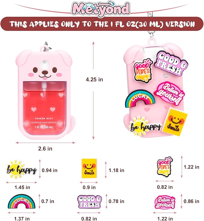 Metyond Dog Silicone Case for Touchland Hand Sanitizer Spray Power Mist 1 FL OZ/30ML for Touchland Case with Keychain, with Cute Charms Accessory Cute Travel Case (1PCS Pink)
