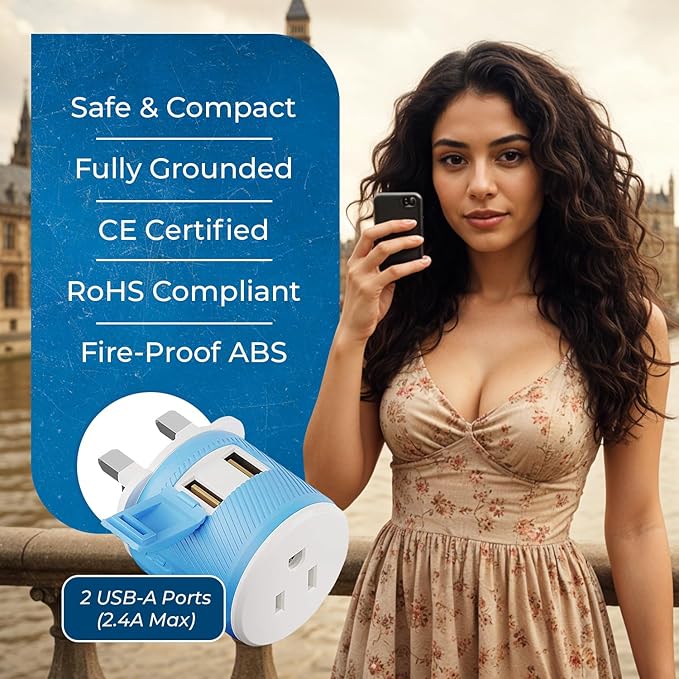 OREI UK, Ireland, Dubai Travel Plug Adapter with Dual USB - USA Input - Type G - (U2U-7), Will Work with Cell Phones, Camera, Laptop, Tablets, iPad, iPhone and More