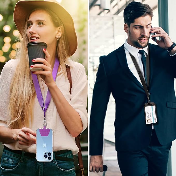 CACOE Phone Lanyard 2 Pcs Adjustable Neck Strap,4 Pcs Patches,Universal Crossbody Multifuctional Polyester Lanyards Compatible with Most Smartphones(Black+Purple)