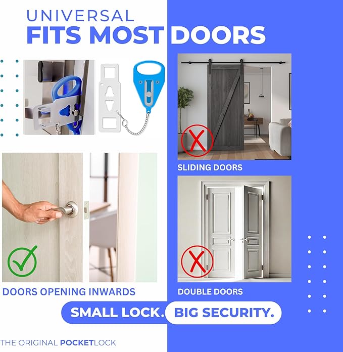 Portable Door Lock 2 Pack for Travel – Hotel Door Locks for Travelers Security – Door Safety Lock from Inside for Home & Apartment – Travel Locks for Hotel Rooms – (Blue)