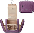 BAGSMART Atlas Travel Toiletry Bag for Women, Hanging Toiletry Bag with Hook, Travel Cosmetic Makeup Bag Travel Organizer for Accessories, Shampoo, Full Sized Container, Toiletries,Purple-Medium