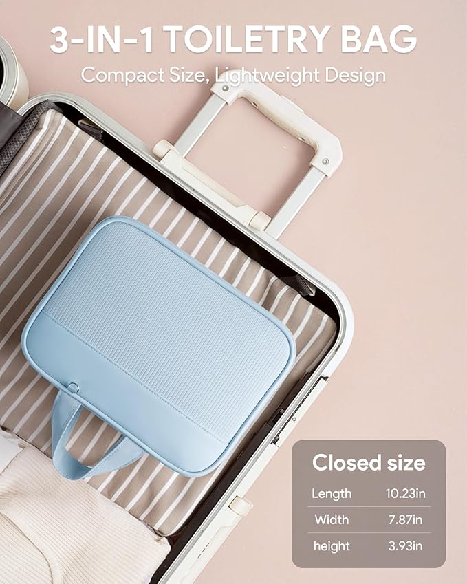 Lotour Travel Toiletry Bag for Women with Travel Size Silicone Containers Set, Hanging Toiletry Bag for toiletries, Cosmetic Bag Travel Organizer (Blue)