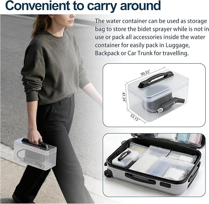 COSWE Portable Travel Bidet Electric Rechargeable Handheld Personal Bidet Sprayer for Hygiene Cleaning for Toilet with 2.3 liters Water container (Black), LIUW_JP2201