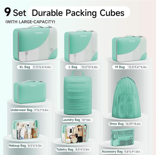 11 Set / 9 Set Packing Cubes for Travel,Gifts for Women Mom Kids,TSA Approved Bags for Makeup, Cosmetic, Toiletry, Organizers for Suitcase Carry On,Cruise Essentials Airplane Accessories,Sky Blue