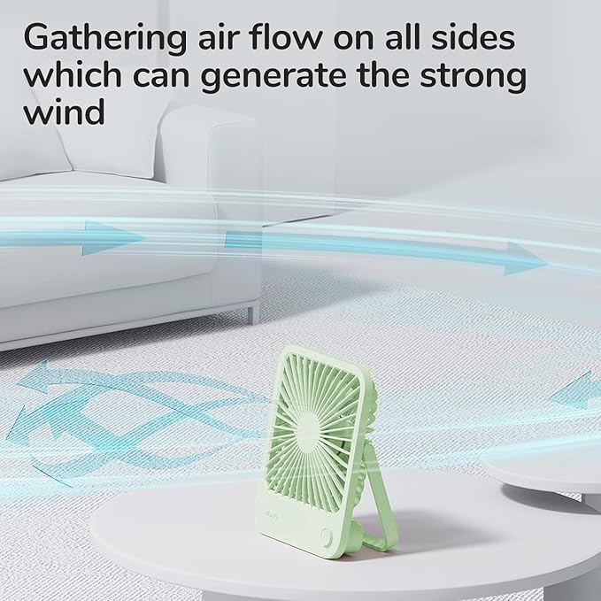 JISULIFE Desk Fan Battery Rechargeable, 4500mAh 180°Foldable Portable Personal Fan, 4 Speeds Adjustable Long Battery-life for Home Office Travel Outdoor Gifts for Women Men-Green