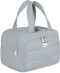 TOPDesign Travel Toiletry Bag for Women, Puffer Large Toiletry Bag, Lightweight Cosmetic Makeup Organizer with Handle for Traveling, Accessories, Essentials, Toiletries (Light Grey)