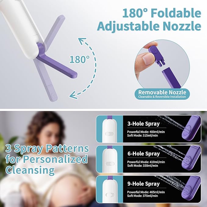 Portable Bidet for Travel with 260ML Bottle, Rechargeable Electric Bidet Bottle for Women Men Baby Cleaning, Waterproof High Pressure Sprayer for Personal Hygiene (White & Purple)